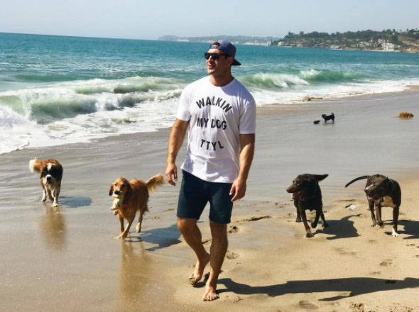 lee taking his dogs for a ride/run